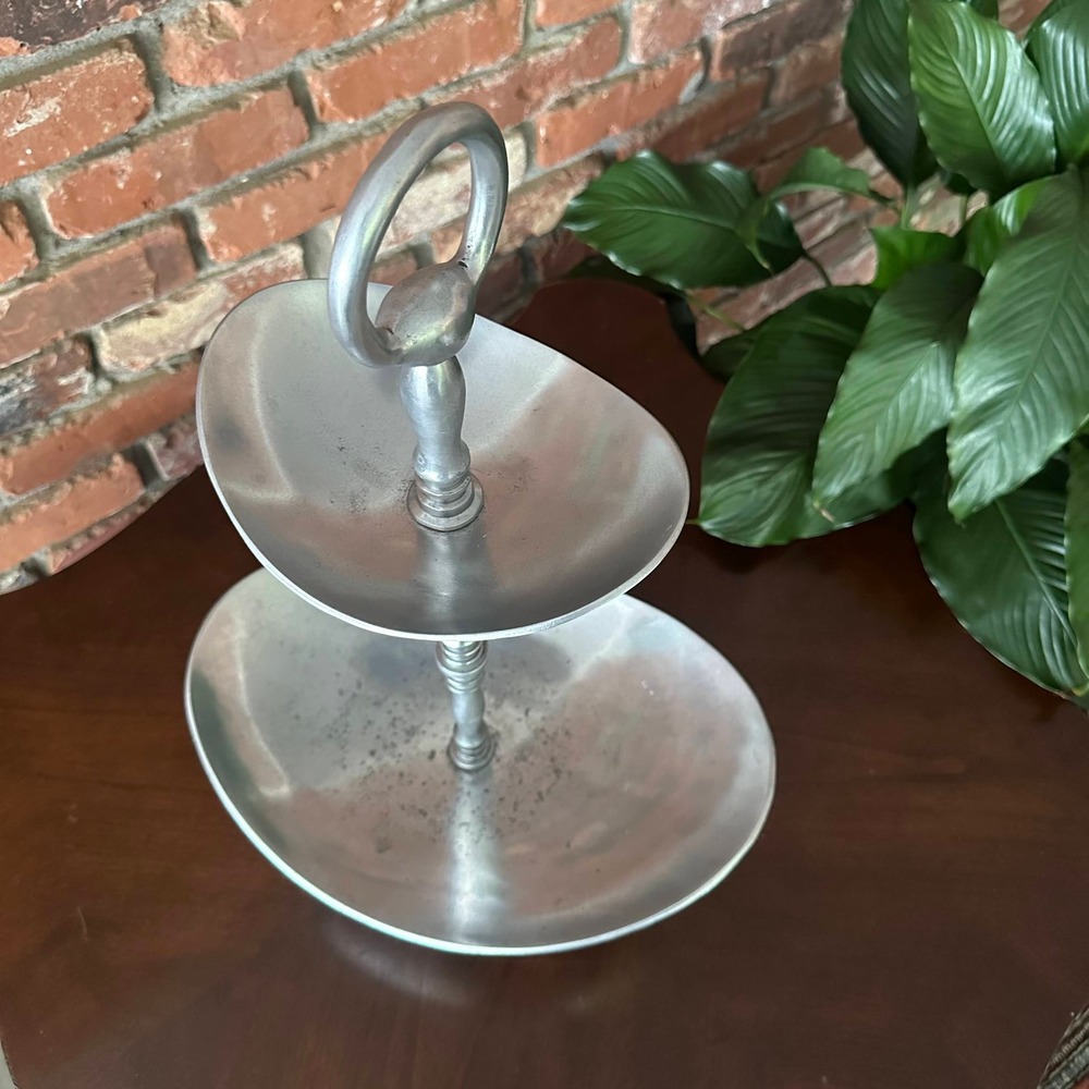 Large Two-Tier Silver-Tone Metal Serving Stand - Picture 2 of 7